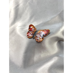 Vintage Copper Butterfly Brooch With Red & White Swirled Enamel Design