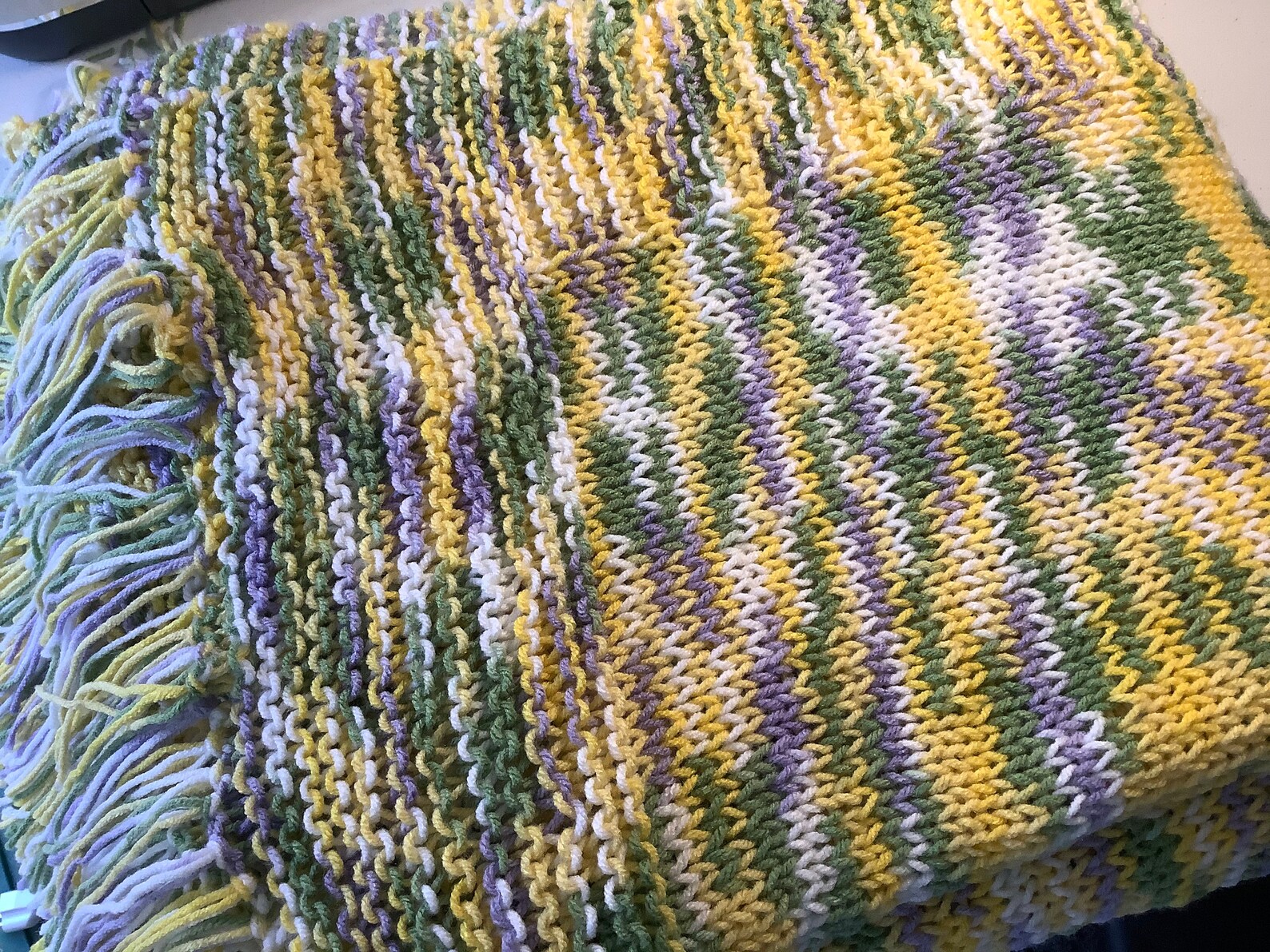 Handmade Knitted Afghan with Fringe Etsy