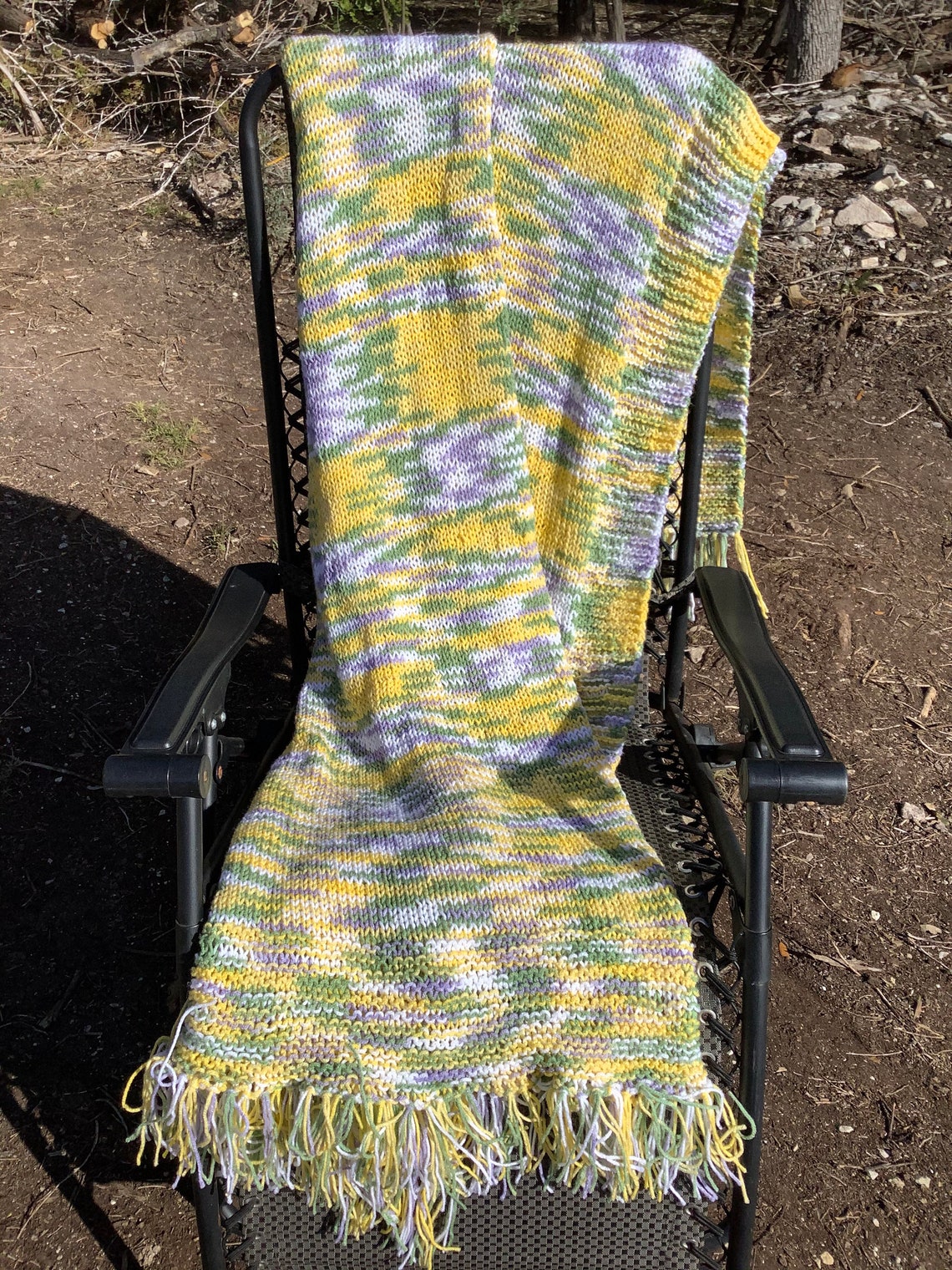 Handmade Knitted Afghan with Fringe Etsy