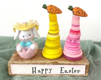 READY TO SHIP - Easter and Spring Button Trees on Wood. Spring Decor. Easter Decor. Easter Tier Tray Decor.