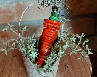 Button Carrot in Mini Basket. Button Carrot. Easter Decor. Tiered Tray Decor.