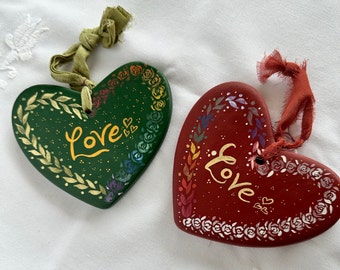 Handprinted Hanging Clay Heart. Valentine Clay Heart. Gift for Her