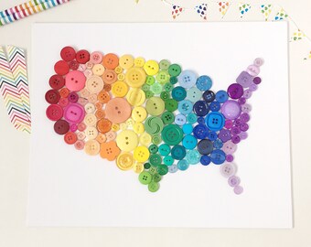 Rainbow Button Map. US Button Map. Teacher Gift. Gift for Traveller/Explorer. Maps and Globes. Gifts for Her.