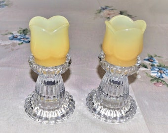 Vintage Crystal Candlestick Holders 2 Way Candleholders with Tulip Votive Holders Matching Pair of Tapered Candle Holders Versatile