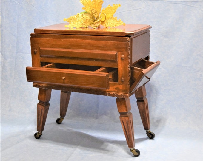 Vintage Sewing Box on Wheels Rolling Floor Model Needlework Etsy