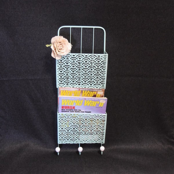 Retro 2 Tier Metal Magazine Rack Bathroom Towel Holder 3 Ceramic Tip Hooks