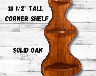 Vintage 3 Tier Corner Shelf Solid Oak What Not Shelf Wall Hanging Curio Shelf Rustic Wood Shelving Country Decor