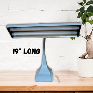 Vintage Art Deco Metal Desk Lamp Gooseneck Flexible Positional Flex Arm Fluorescent Lighting Push Button Off On Switch Gray Office Decor