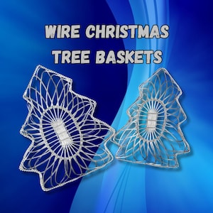2 Silver Metal Wire Christmas Tree Baskets Nested Baskets Vintage Holiday Decor Candy Dishes