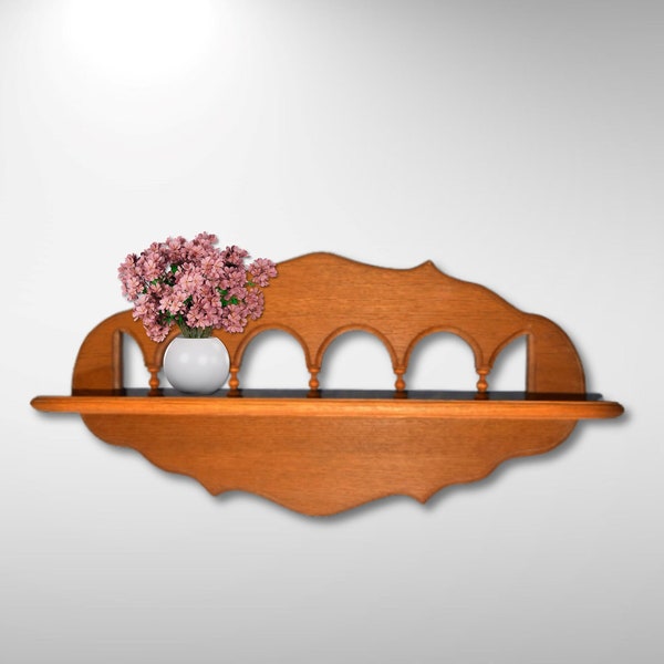 Vintage Large Wood Wall Shelf Solid Oak Shelf Router Finish Edges Cutout Arch Design Long Wall Shelf