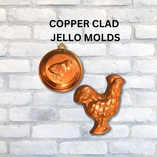 Vintage Copper Clad Chicken Jello Molds Baby Chick or Rooster Farmhouse Kitchen Wall Decor