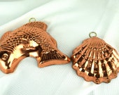Nautical Copper Clad Jello Molds Vintage Fish and Clam Shell