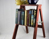 Vintage Wood Step Ladder Folding Wooden Stool Decorative Book Rack End Table Plant Stand