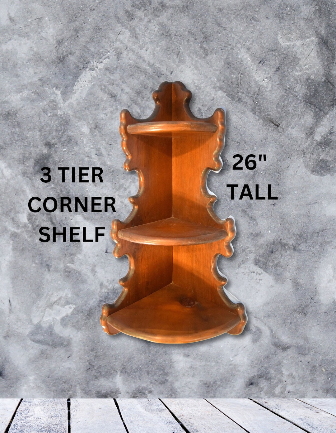 Large Vintage 3 Tier Corner Shelf Solid Wood 26 Inches Tall 3 Etsy