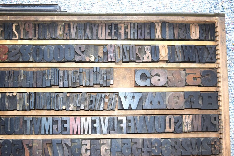 Typesetting Drawer Printers Typeset Drawer With 377 Wood Letterpress Block Letters ...