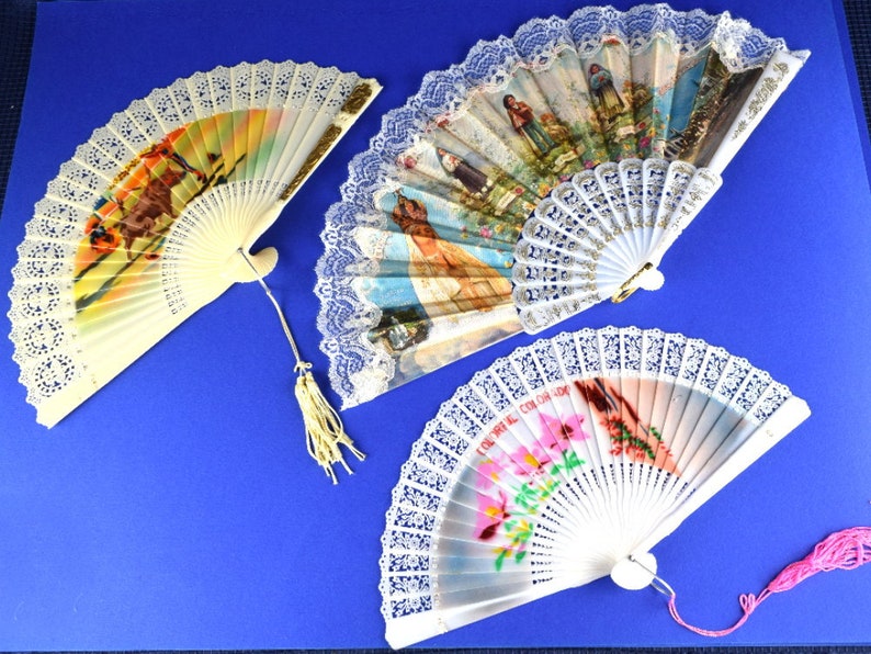 Hand Fan Collection 3 Vintage Souvenir Fans Wall Decor 1950s Etsy