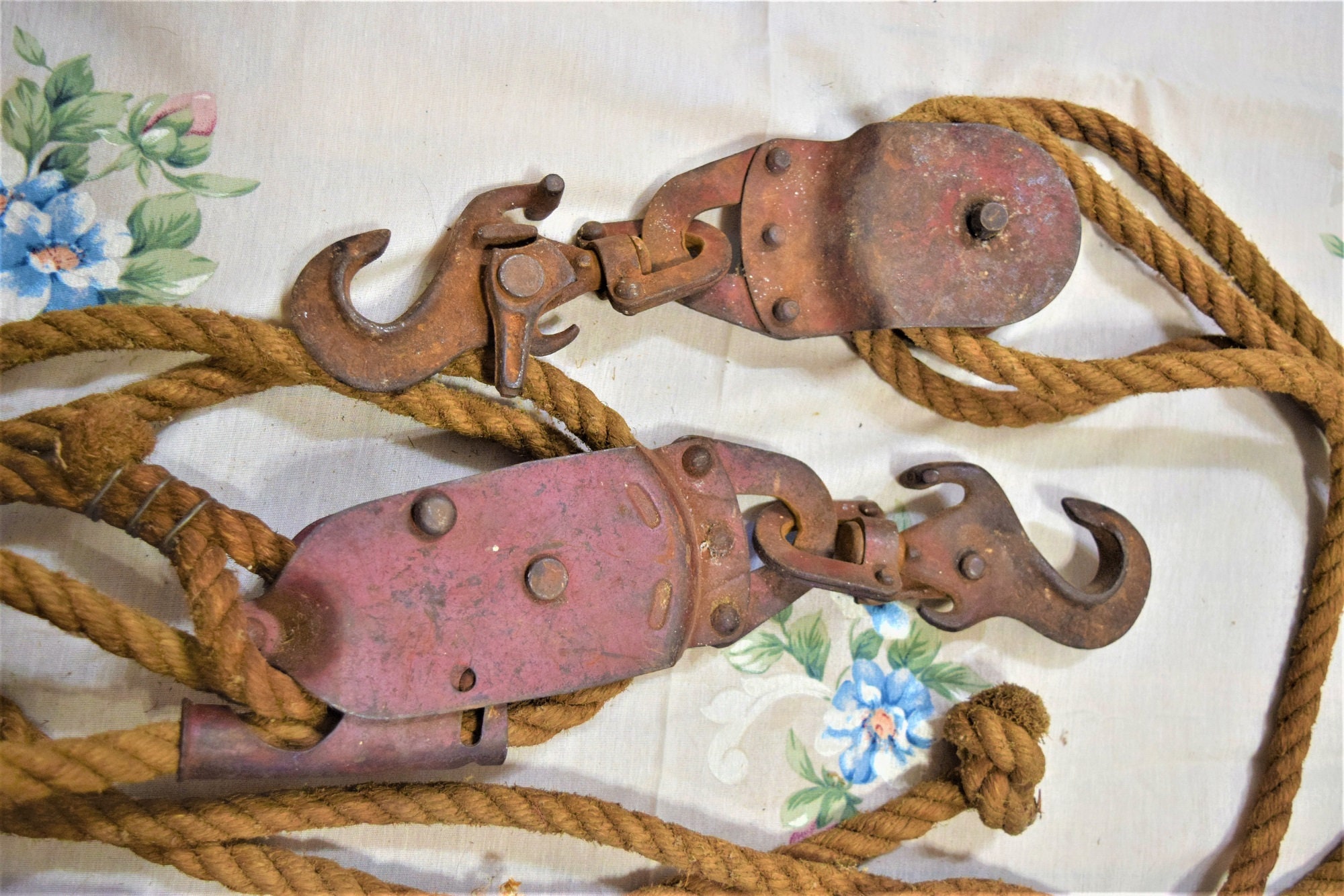 Vintage Double Wheel Pulley Block and Tackle Ratchet Locking Etsy