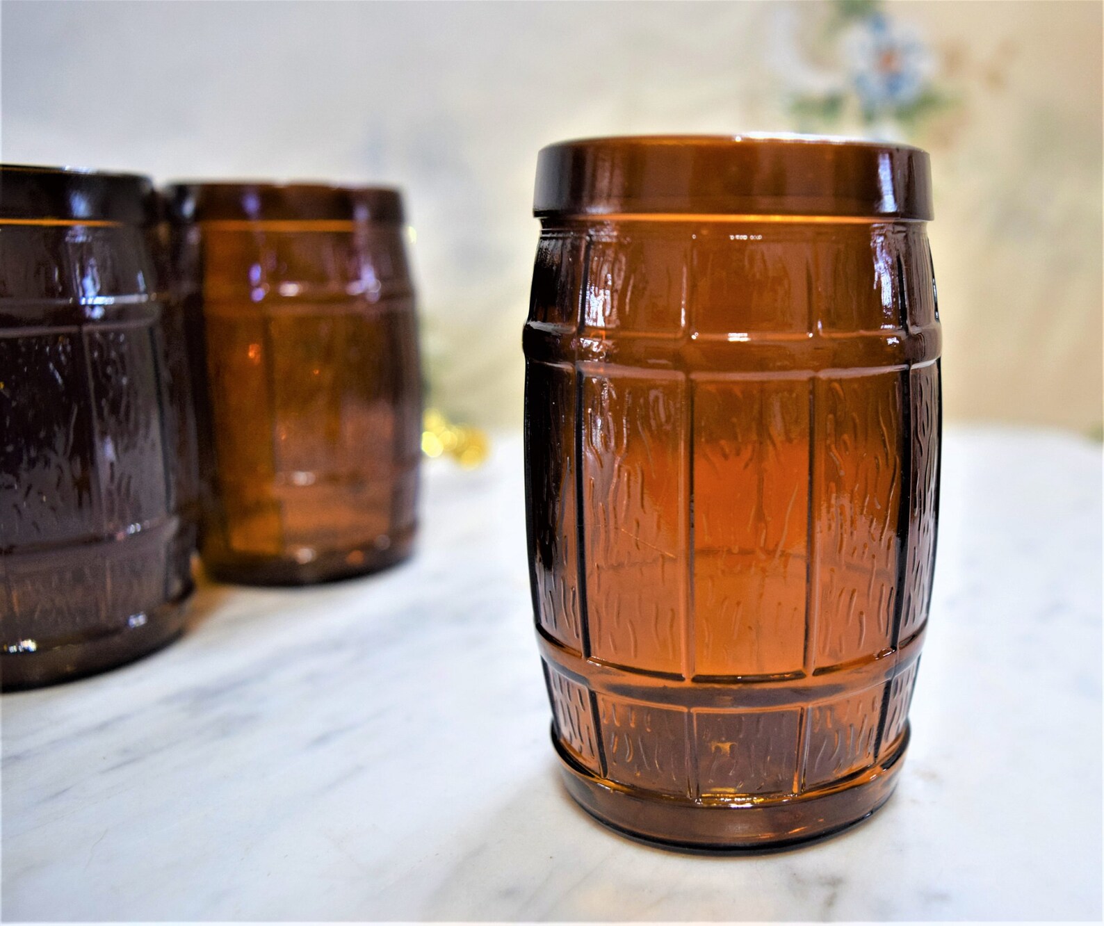 8 Vintage Dark Amber Glasses Whiskey Wine Barrel Shaped - Etsy