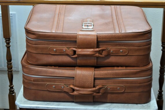 Vintage Camel Vinyl Suitcase Set Modern 