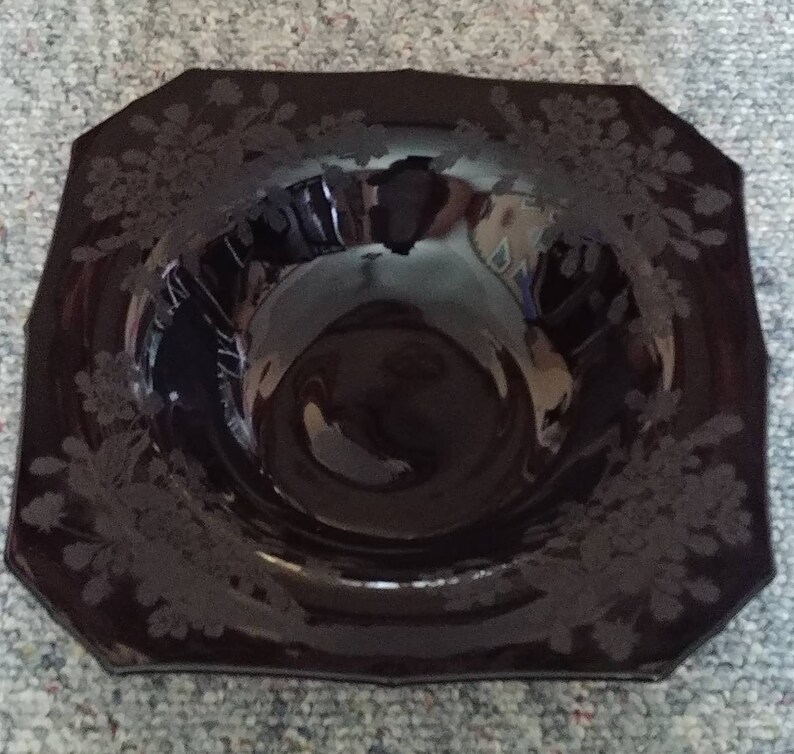 Rare Fostoria Black Glass Bowl Ebony Onyx Etched Bowl with Etsy