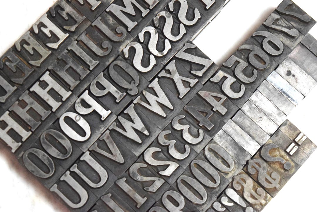 84 Vintage Typeset Metal Letterpress Letters Numbers Punctuation