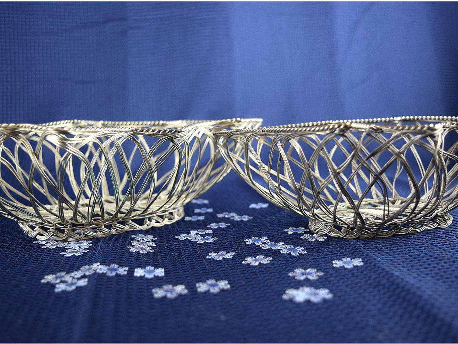 2 Vintage Silver Metal Wire Christmas Tree Baskets Holiday Etsy