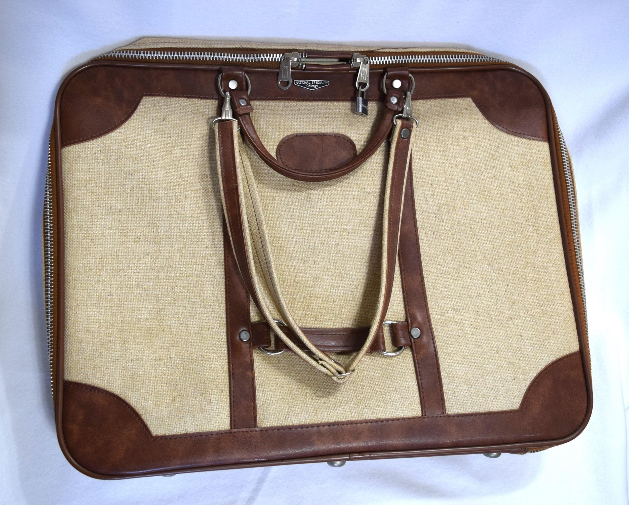 Large Vintage Tweed Canvas Art Bag Blueprint Satchel