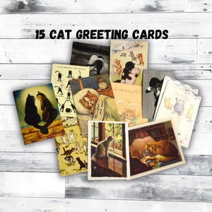 15 Vintage Cat Greeting Cards and Postcards Kitten Foreign and American Cats in Love All Unused