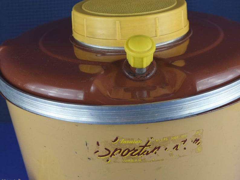 Mid Century Sportsmaster Cooler Jug Insulated Hot Cold Beverage Thermos Enamel Lined One Gallon Picnic Cooler