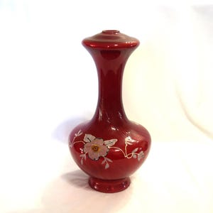 Vintage 40s Ruby Red Swirled Glass Lamp Center with Hand Painted Flower Design To Be Finished Table Lamp Parts