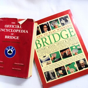 Vintage Bridge Card Game Books Learn to Play Winning Bridge and the Official Encyclopedia of Bridge Rules Illustrations Tactics Examples