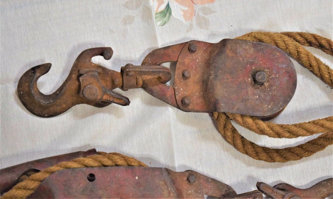 Vintage Double Wheel Pulley Block and Tackle Ratchet Locking Etsy