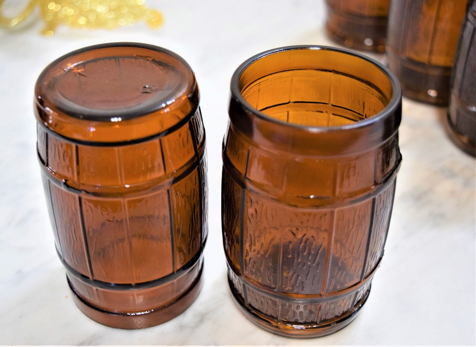8 Vintage Dark Amber Glasses Whiskey Wine Barrel Shaped - Etsy