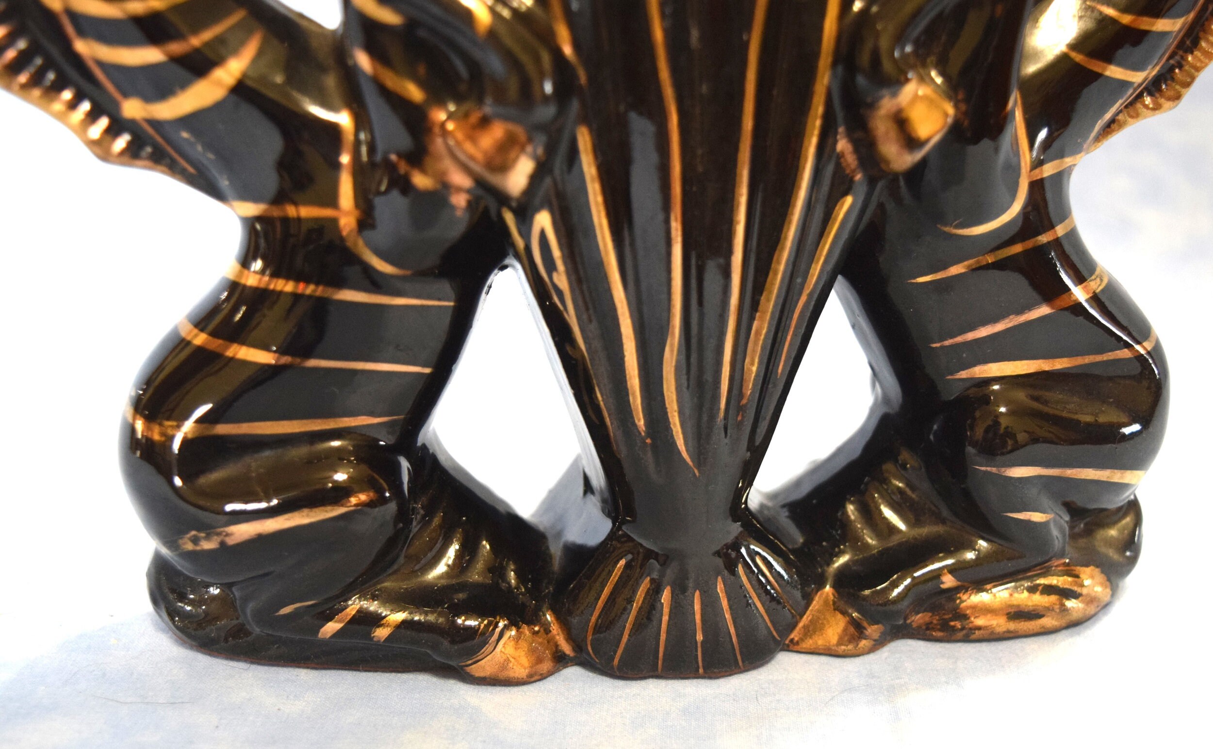 Vintage Redware Black and Gold Horse Figurines Zebra Planter