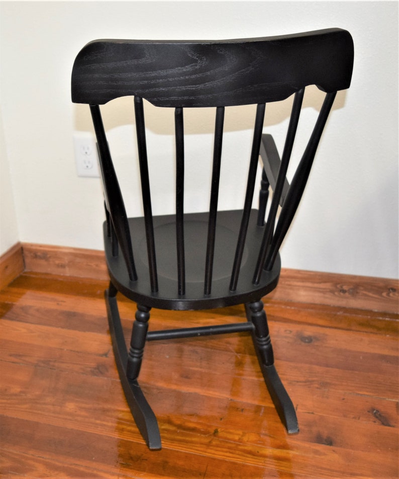 Vintage High Back Child's Rocking Chair Wood Painted Black Etsy