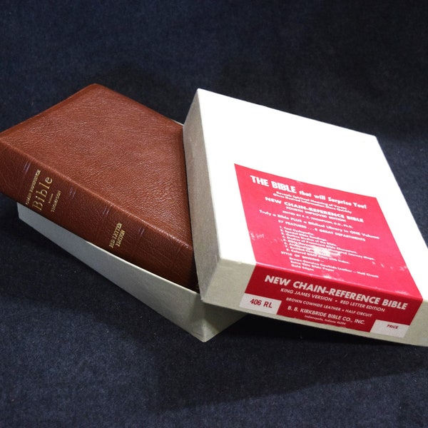 1964 Holy Bible King James Version Red Letter Edition Chain Reference Bible Harmony of the Gospels Leather Binding Colored Maps Original Box