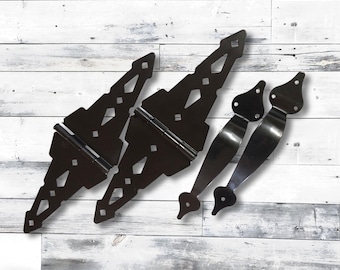 Decorative Garden Gate Hardware 2 Handles 2 Hinges Barn Patio Pulls and Hinges Outdoor Decor Gloss Black Metal Farmhouse Style