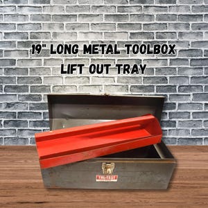 Vintage Large Tool Box with Lift Out Tray Tru-Test Brand Gray Metal Rusty Toolbox Industrial Garage Storage Man Cave Camping