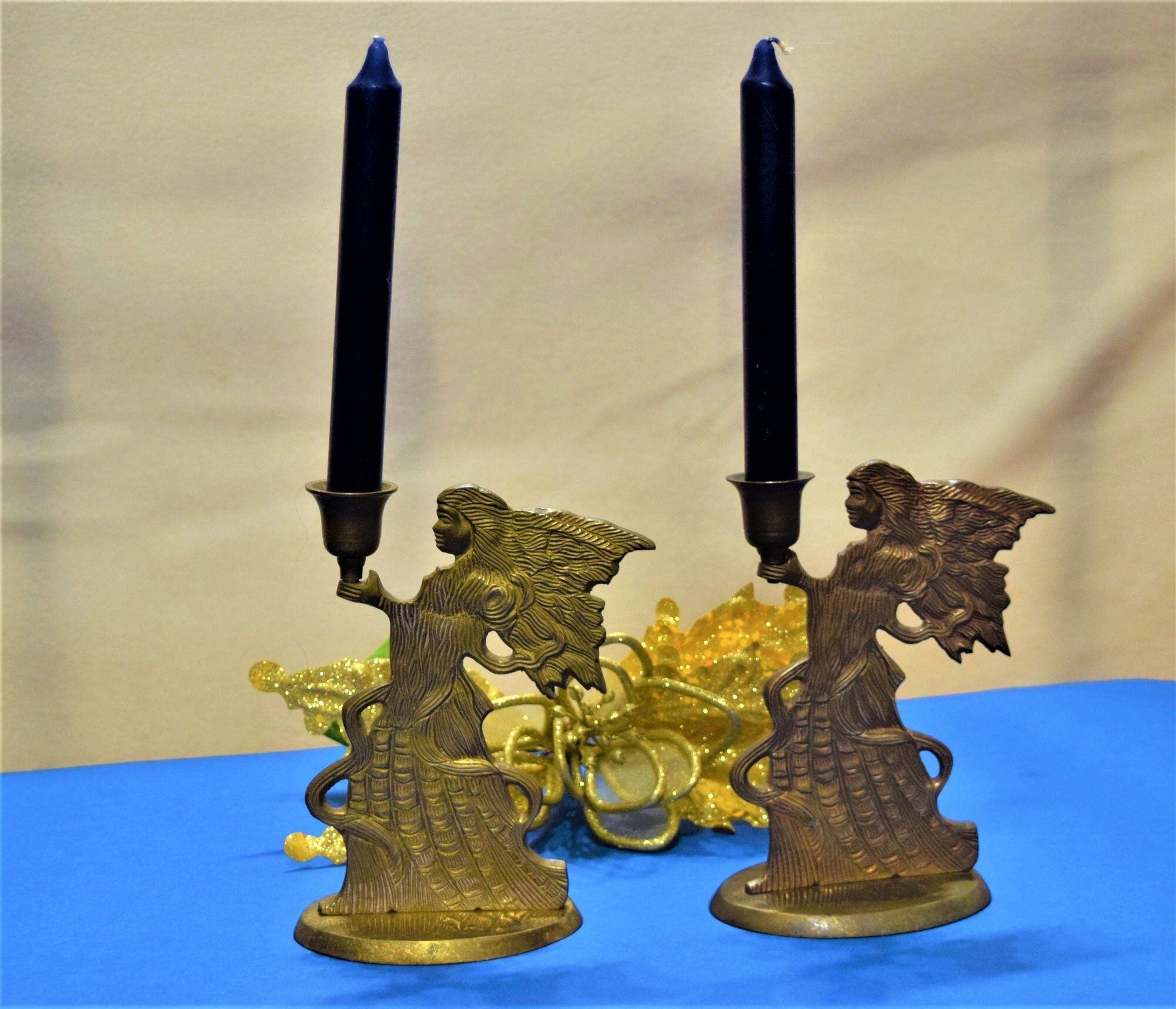 Vintage Brass Angel Candle Holders Christmas Holiday Decor Etsy