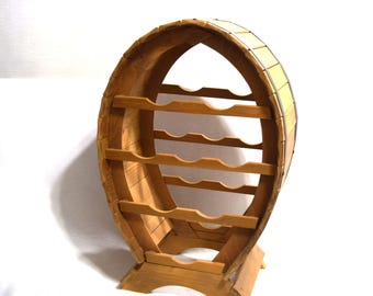 Vintage Wood Barrel Wine Rack Holds 8 Wine Bottles Wine Storage