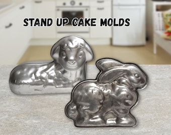 Vintage Wilton Stand Up Lamb or Bunny Cake Pan 2 Piece 3D Aluminum Easter Baking