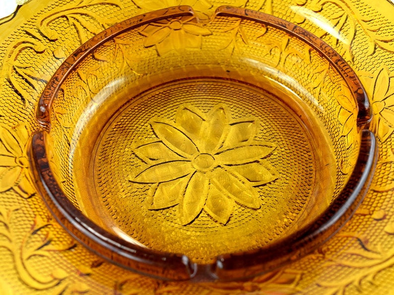 Vintage Amber Pressed Glass Ashtray Indiana Glass Tiara Etsy