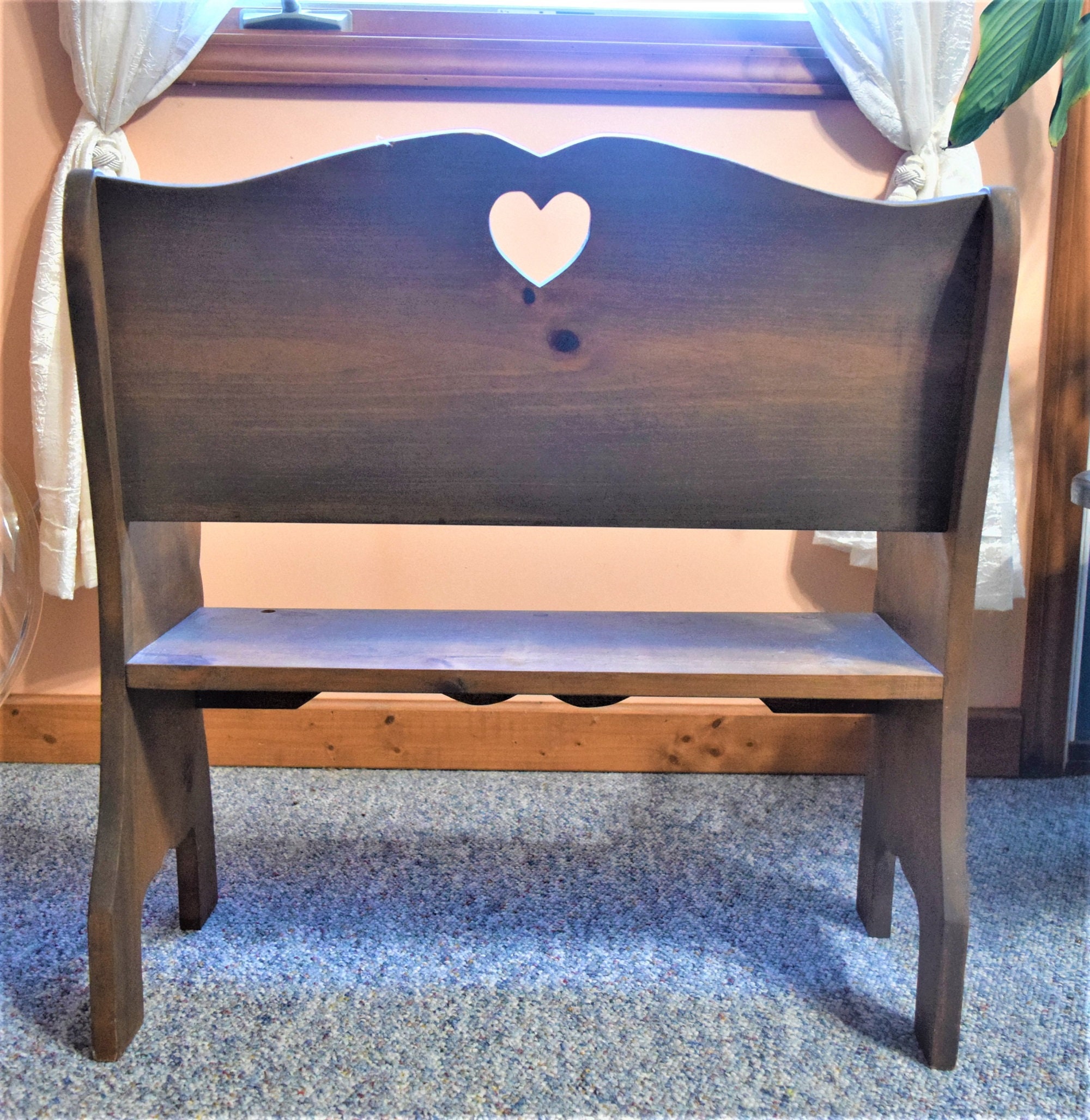 Wood Doll or Toddler Bench Heart Cutout 25 Inches Long Vintage