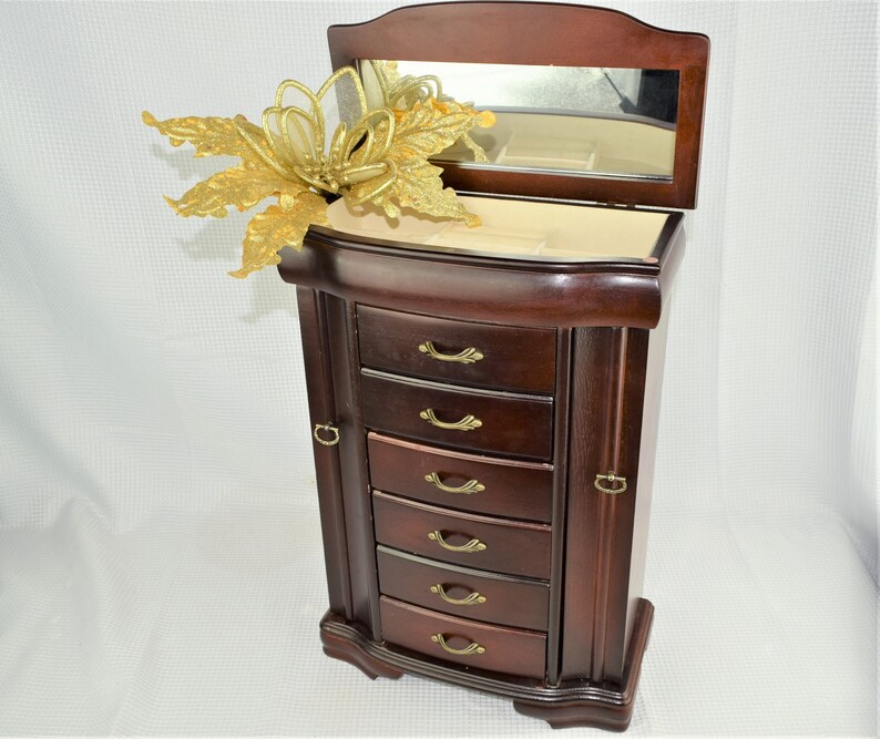Large Vintage Serpentine Wood Jewelry Box Tall Chest Type Etsy