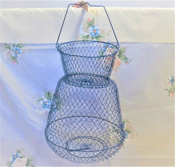 Vintage Wire Fish Basket Large Double Decker Blue Live Catch