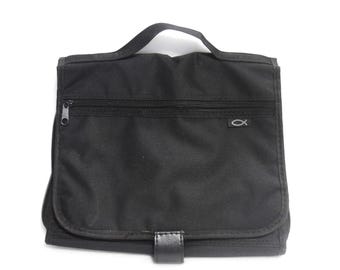 Vintage Black Canvas Bible Case Carrier Zippered Bible Protector Bag with Extra Storage Zipper Pockets Card Pen Notepad Holder Bible Keeper