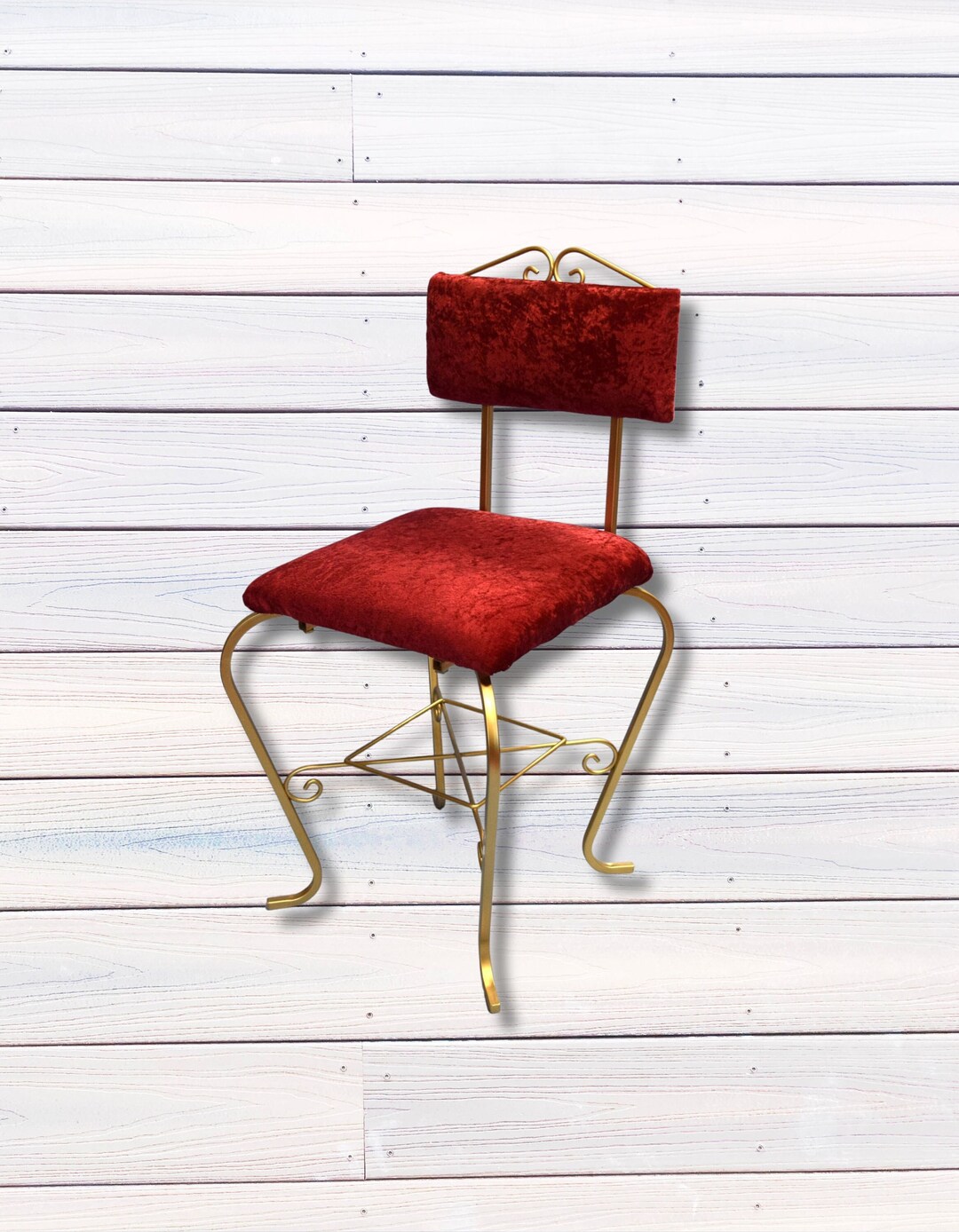 Gold Metal Vanity Chair Make up Stool With Red Padded Seat and Etsy