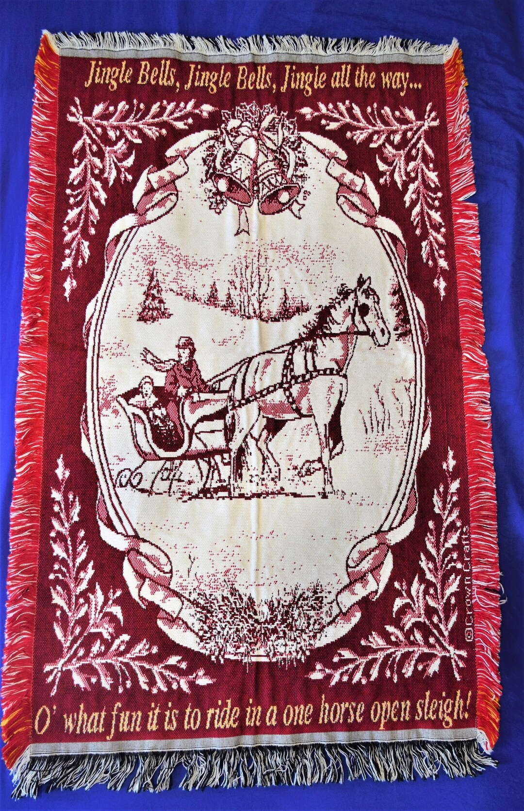 Vintage Christmas Throw Afghan Jingle Bells Jingle Bells Jingle All the