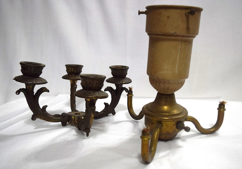 Vintage Lamp Parts Choice Set - Decorative Parts - Footed Lamp Base - Flat Lamp Base - Chimney Shade Holder - Chandelier Parts
