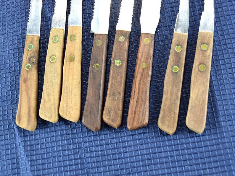 Vintage Wood Handle Kitchen Knives With Stainless Steel Blades Etsy